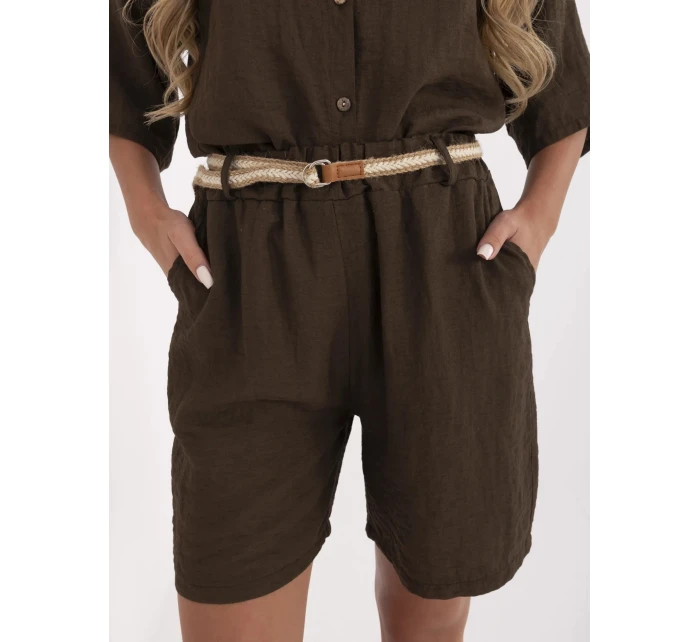 Tmavě hnědé dámské kraťasy s přídavkem lnu (6620)
