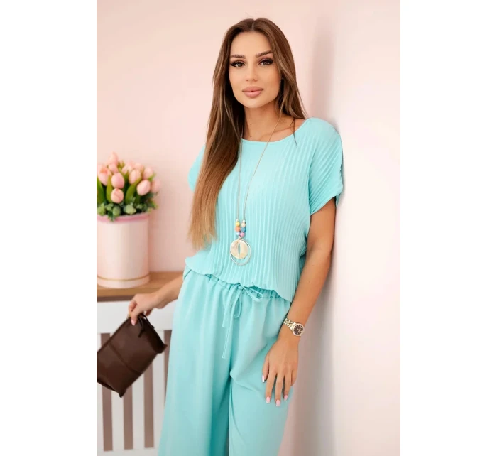 Viskózový komplet plisovaná halenka + kalhoty mincovna