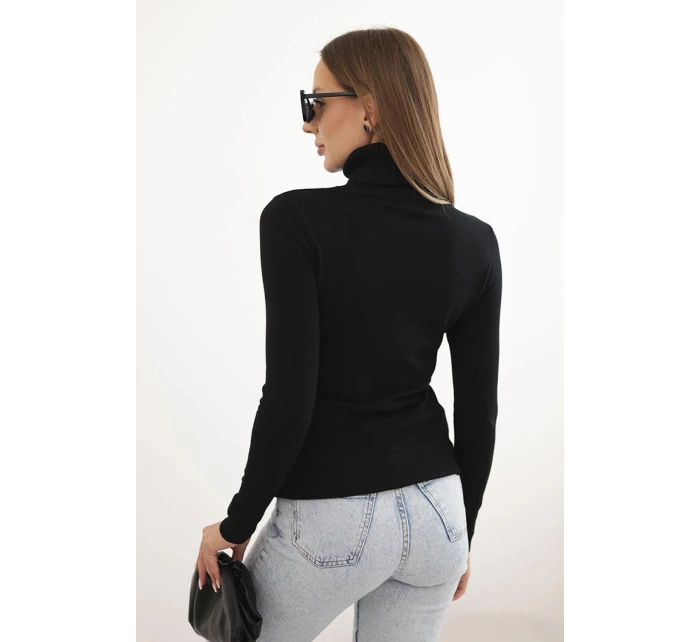 Dámský svetr z viskózy s rolákem a dlouhým rukávem černý Dámský svetr z viskózy s rolákem a dlouhým rukávem černý