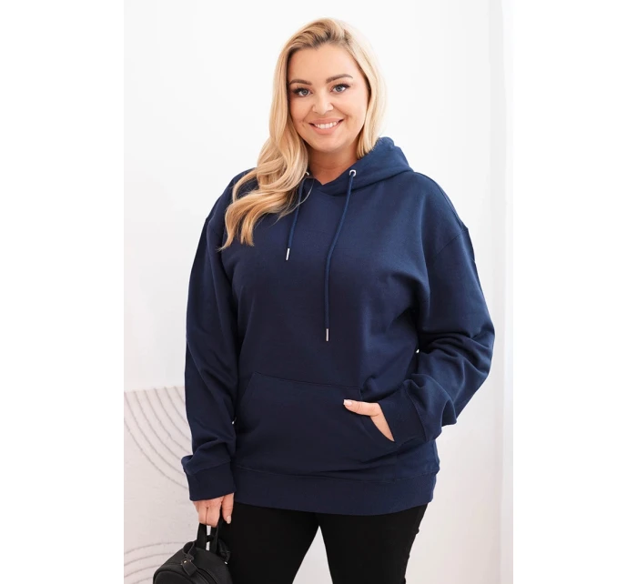 Dámská mikina s kapucí a klokaní kapsou Plus Size bavlněná modrá
