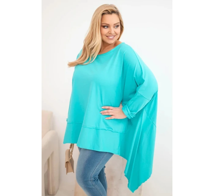 Dámská tunika Plus Size z bavlny s asymetrickým spodním lemem tyrkysová