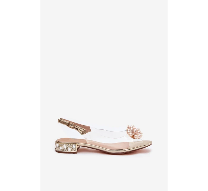 Průhledné sandály na nízkém podpatku s ozdobnými detaily D&A MR52-229 Zlaté