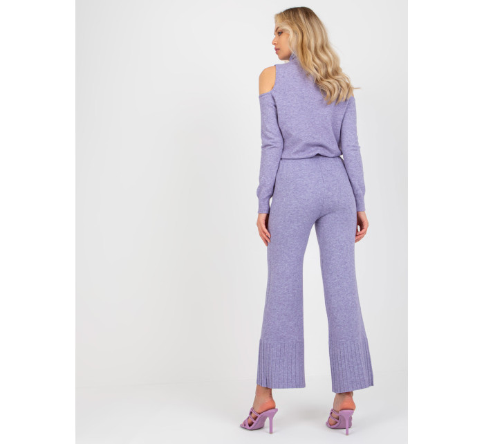 Dámské fialové úpletové kalhoty s vysokým pasem