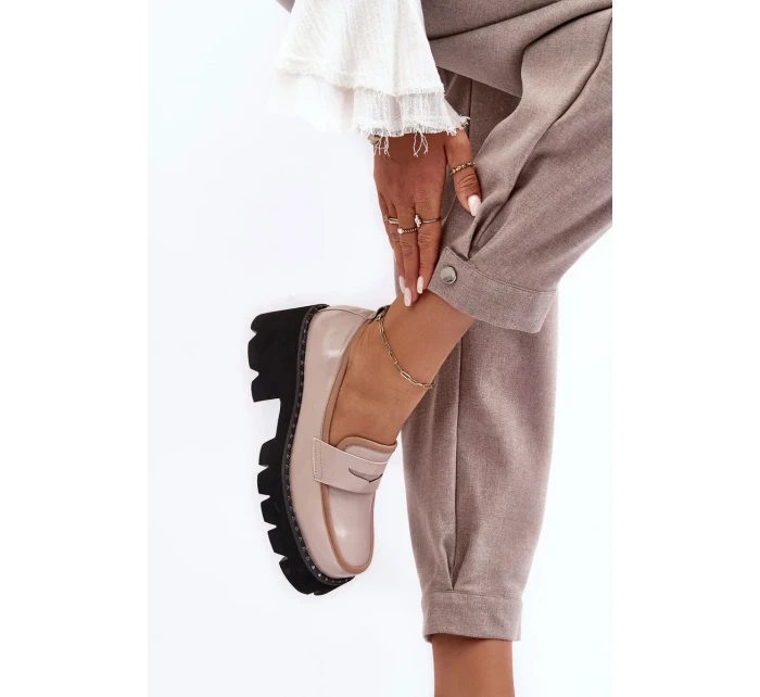 Kožené dámské mokasíny Béžová