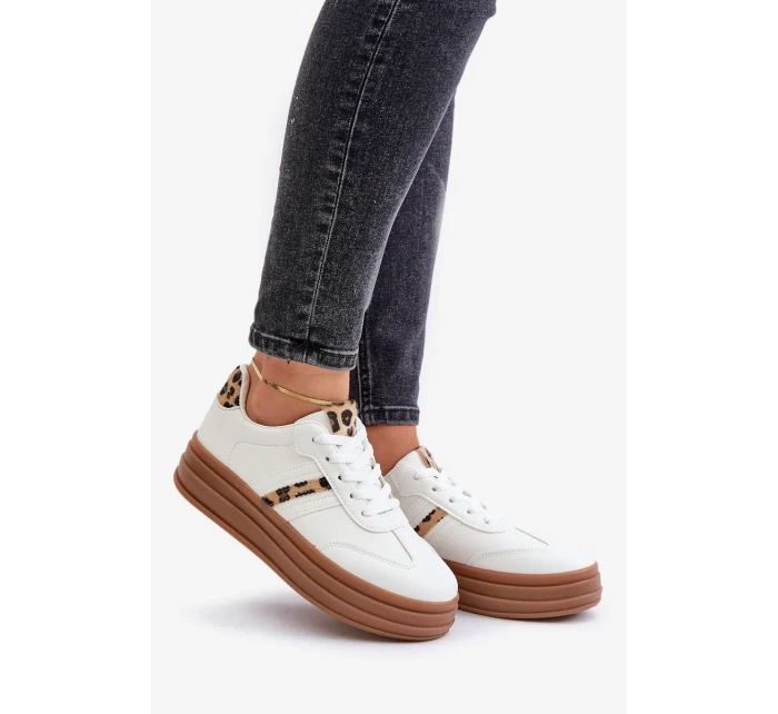 Dámské tenisky na platformě s leopardím vzorem bílé Dravinnia Dámské tenisky na platformě s leopardím vzorem bílé Dravinnia