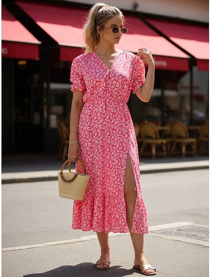 Sukienka damska midi w  różowa model 22203563 - FashionStreet