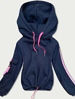 Tmavě modrá krátká dámská bavlněná tepláková mikina (26031)