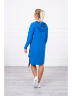Chrpově modré šaty s kapucí a potiskem