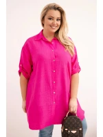 Dámská košile Plus Size z viskózy s delším zadním dílem fuchsie Dámská košile Plus Size z viskózy s delším zadním dílem fuchsie