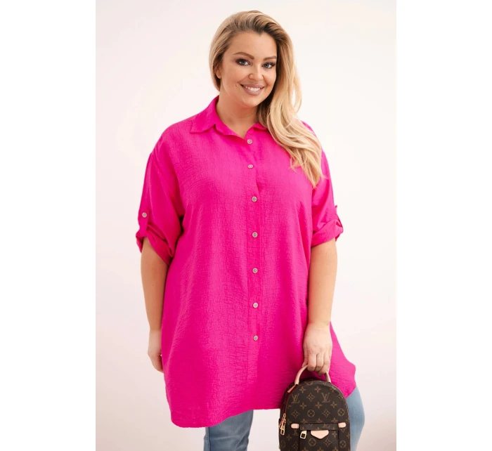 Dámská košile Plus Size z viskózy s delším zadním dílem fuchsie Dámská košile Plus Size z viskózy s delším zadním dílem fuchsie