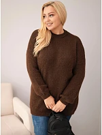 Dámský svetr Plus Size volného střihu s dlouhým rukávem hnědý Dámský svetr Plus Size volného střihu s dlouhým rukávem hnědý