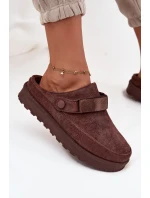 Dámské teplé pantofle s kožešinou na platformě čokoládové model 21715168 - Boto