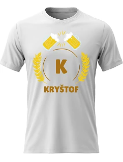 Pánské bavlněné tričko s potiskem - PIVNÍ MOTIV SE JMÉNEM - KRYŠTOF - bílé