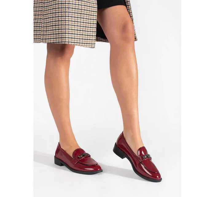 Výborné vínový mokasíny dámské na širokém podpatku Výborné vínový mokasíny dámské na širokém podpatku