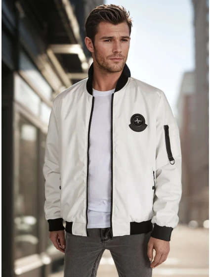 Pánská přechodná bunda bomber béžová FashionStreet TX5028 Pánská přechodná bunda bomber béžová FashionStreet TX5028