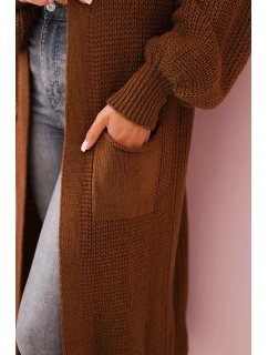 Svetr dlouhý kardigan tmavý velbloud