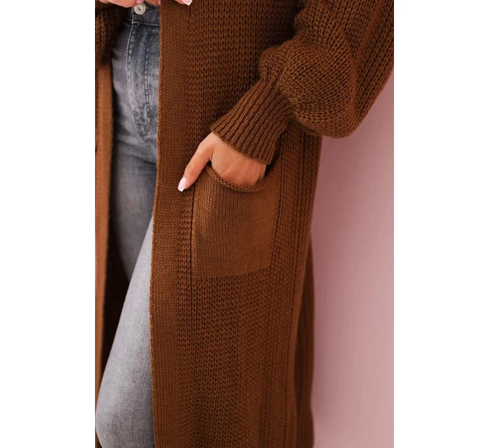 Svetr dlouhý kardigan tmavý velbloud