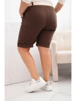 Dámské bavlněné šortky Plus Size s páskem hnědý Dámské bavlněné šortky Plus Size s páskem hnědý