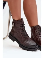 Kožené dámské kotníkové boty s efektem mačkání a přezkou Artiker 57C1007 Čokoládové