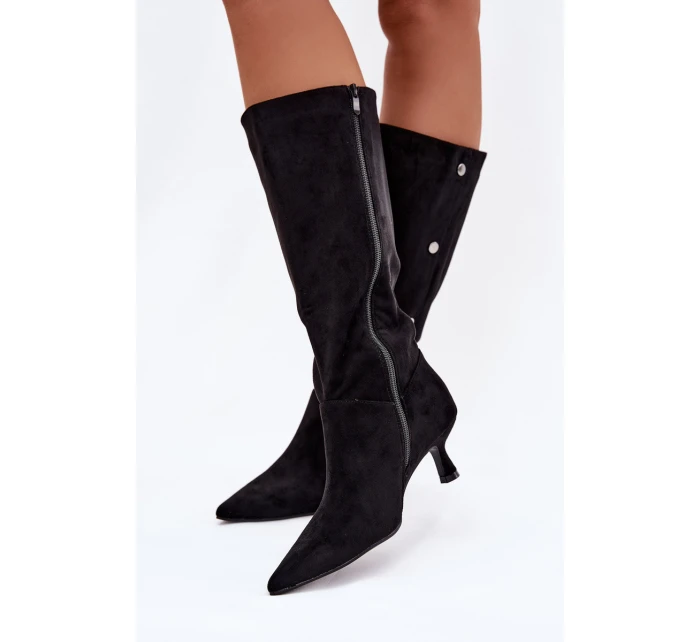 Dámské Kozačky Na Podpatku S Ozdobnými Černé model 21788118 - Boto Dámské Kozačky Na Podpatku S Ozdobnými Černé model 21788118 - Boto