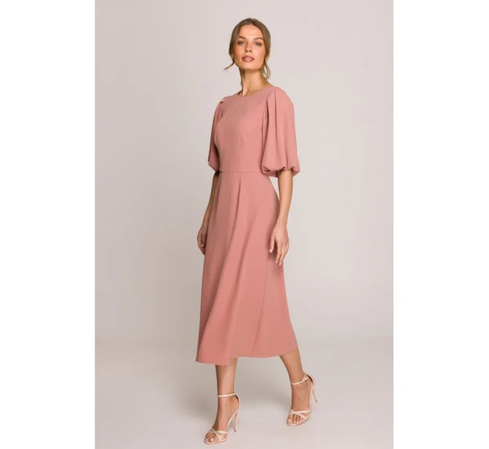 model 20966274 Šaty s puff rukávy růžové - STYLOVE