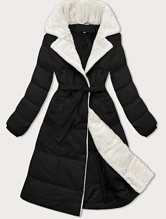 Dámský zimní kabát s kožešinovým límcem J Style black-ecru (16M9168-392B)