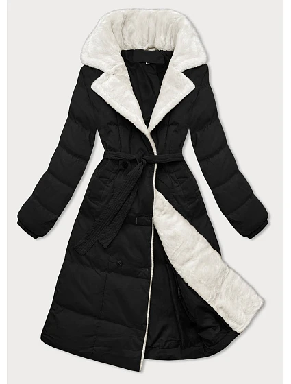 Dámský zimní kabát s kožešinovým límcem J Style black-ecru (16M9168-392B) Dámský zimní kabát s kožešinovým límcem J Style black-ecru (16M9168-392B)