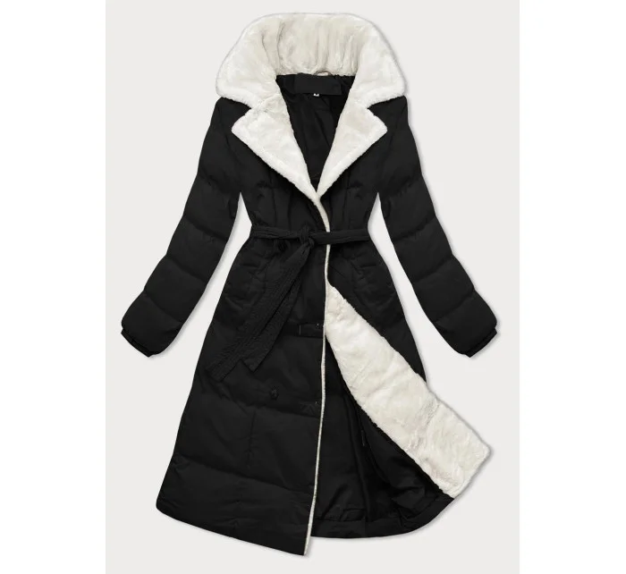 Černý dámský zimní kabát s kožešinovým límcem J Style (16M9168-392) Černý dámský zimní kabát s kožešinovým límcem J Style (16M9168-392)