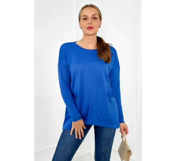 Svetr s předními kapsami chrpově modrá