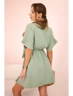 Mušelínové šaty s pasem světle khaki