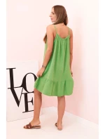 Dámské mušelínové šaty s ramínky a volánem oliva