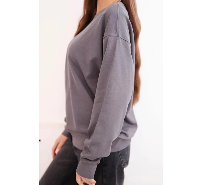 Dámská mikina z bavlny basic s kulatým výstřihem grafitová