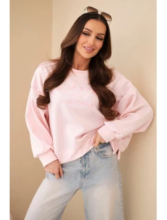 Dámská mikina s výšivkou volného střihu máslová model 21893780 růžová - K-Fashion