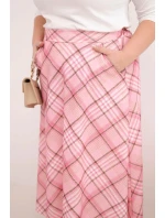 Dámská sukně Plus Size kostkovaná s širokým lemem světle růžová