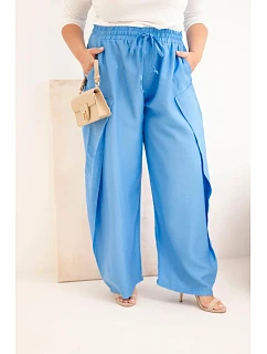 Dámské bavlněné kalhoty Plus Size s gumou v pase džínové
