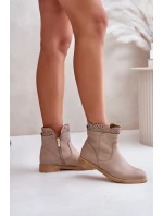 Nízké Dámské Boty Na Ploché Podpatky Kožené Lewski model 21672560 Béžové - Boto