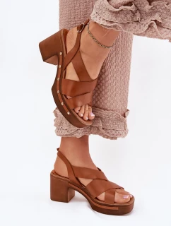 Kožené sandály na podpatku model 21699711 hnědé - Zazoo