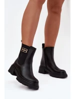 Dámské kotníkové boty se zlatým detailem zateplené černé model 21710118 - Boto