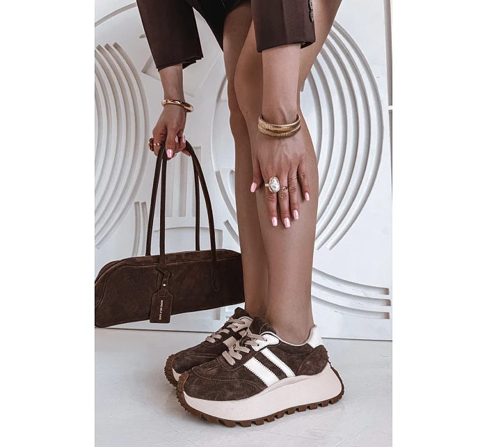 Semišové tenisky na masivní platformě D&A GR61-5986 Čokoládové