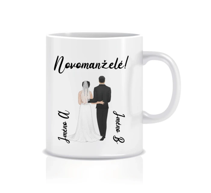 Personalizovaný klasický bílý hrníček s novomanželským párem 