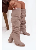 Dámské zmačkané kozačky na podpatku 4228 Béžová - Zazoo Dámské zmačkané kozačky na podpatku 4228 Béžová - Zazoo