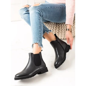 Módní  kotníčkové boty dámské černé na plochém podpatku