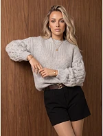 Dámský oversize svetr s copánkovým vzorem, světle šedý, FashionStreet MY2591 Dámský oversize svetr s copánkovým vzorem, světle šedý, FashionStreet MY2591