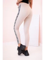 Dámské teplákové kalhoty s lampasem a šňůrkou v pase béžové