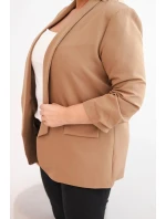 Dámská bunda Plus Size bez zapínání s podšívkou model 21468644 camelová - K-Fashion