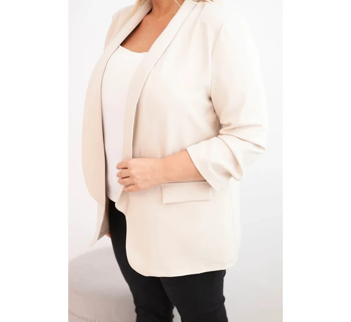 Dámská blazer bez zapínání s podšívkou model 21468646 béžová - K-Fashion