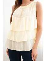 Dámská bavlněná halenka model 22148002 střihu s volány bez rukávů žlutá - K-Fashion Dámská bavlněná halenka model 22148002 střihu s volány bez rukávů žlutá - K-Fashion