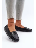 Dámské kožené mokasíny s ozdobou Černé S.Barski LR339