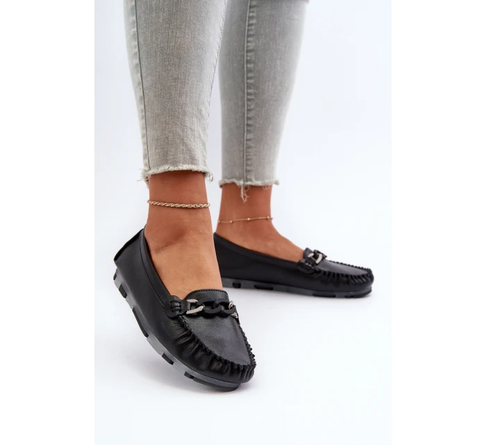 Dámské kožené mokasíny s ozdobou Černé S.Barski LR339