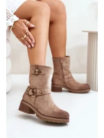 Dámské Botky Na Nízkém Podpatku S Přezkami Tmavě Béžové model 21671197 - Boto Dámské Botky Na Nízkém Podpatku S Přezkami Tmavě Béžové model 21671197 - Boto